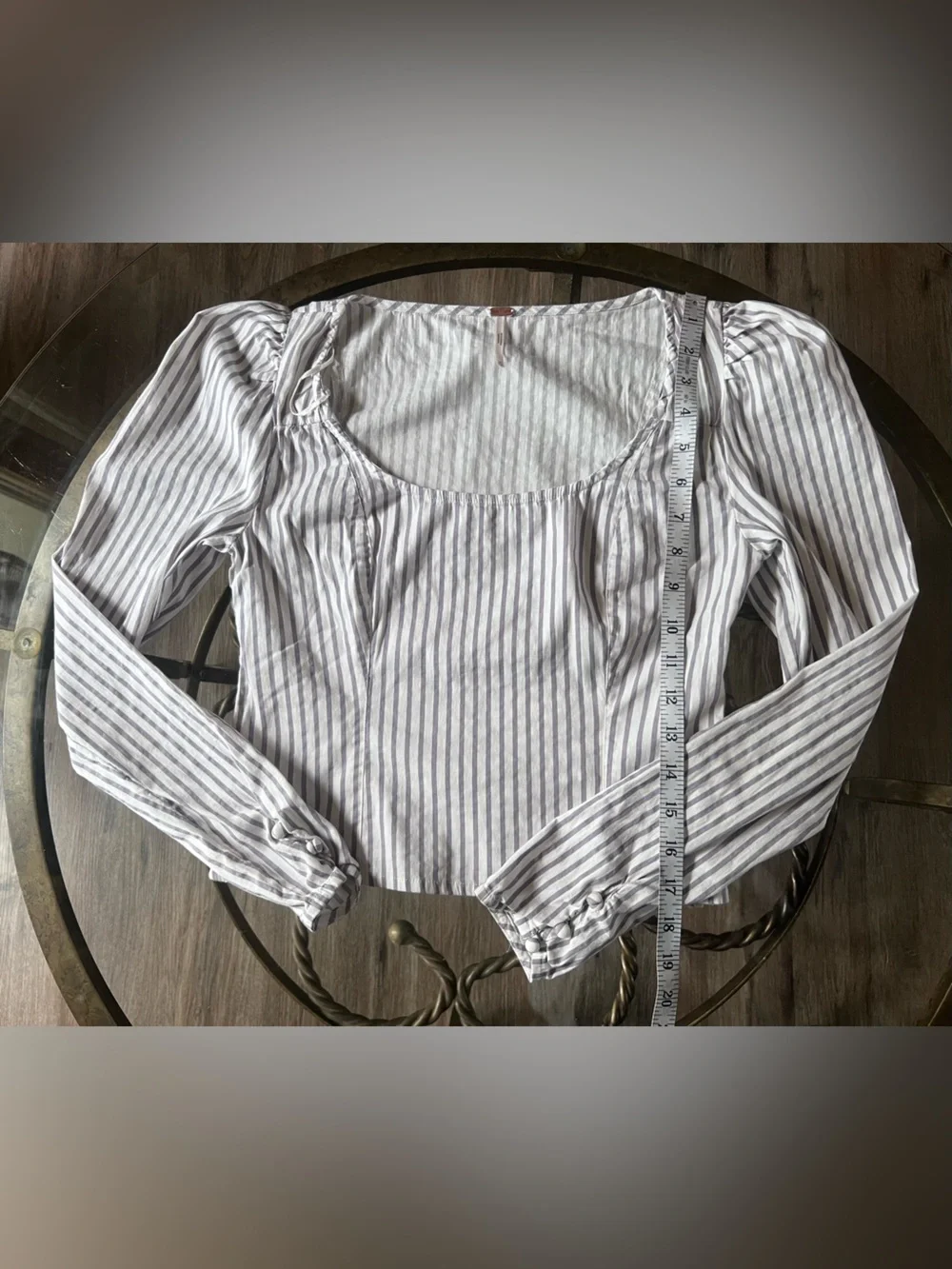 Free People Striped Square Neck Long Sleeve Top - White and blue/grey